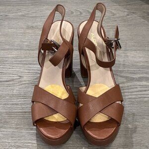 ALDO women brown 3" wedge platform high heel sandles shoes size 7.5